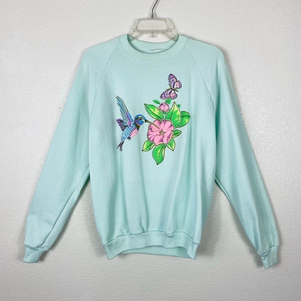 Vintage 80’s Mint Turquoise Hummingbird Sweatshirt